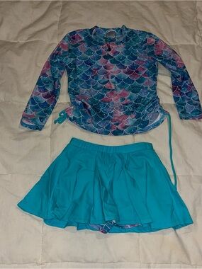 Swims Kids Teal & Purple Mermaid-Scale Rashguard with Teal Swim Skirt